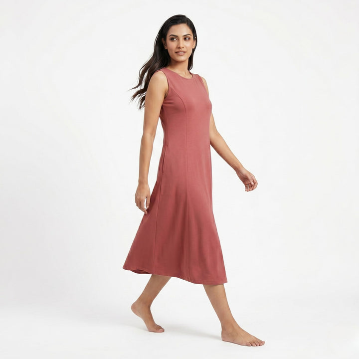 AZURE GRACE FLARED MIDI DRESS VINTAGE ROSE