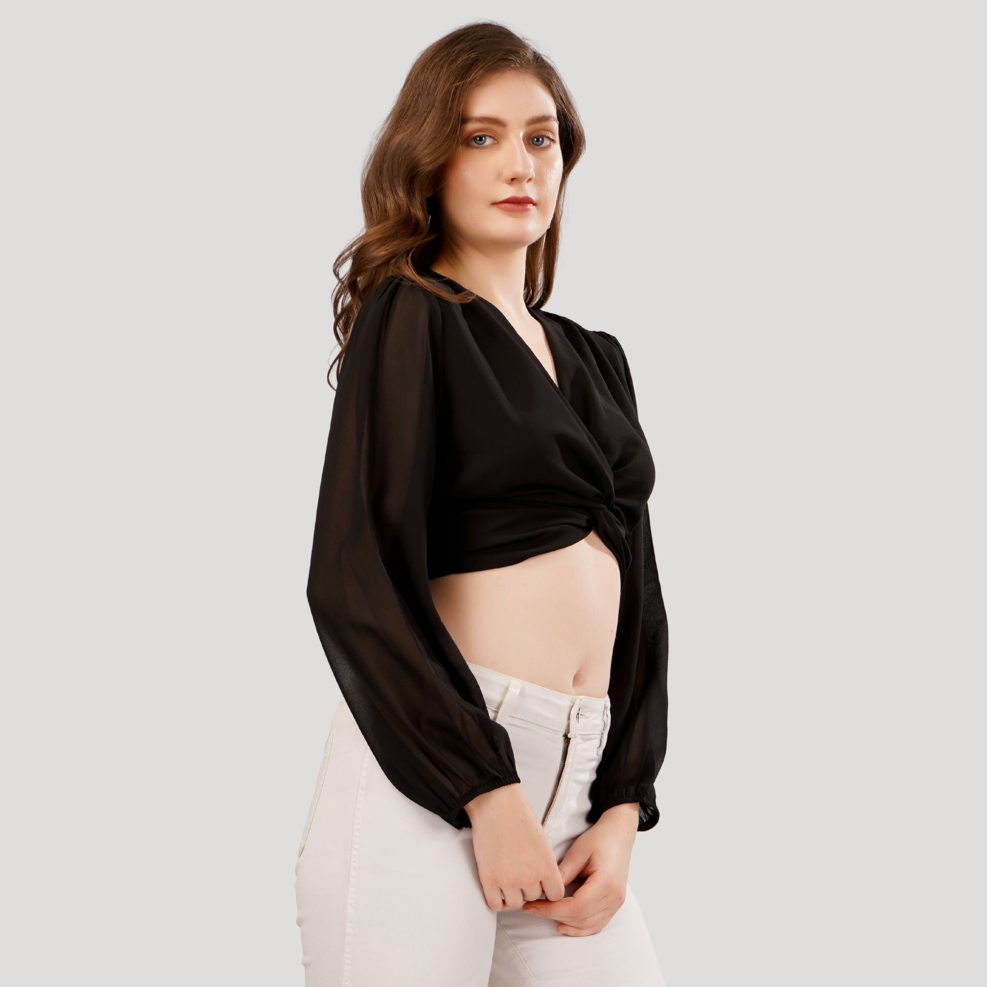 LANTERN SLEEVES CROP TOP