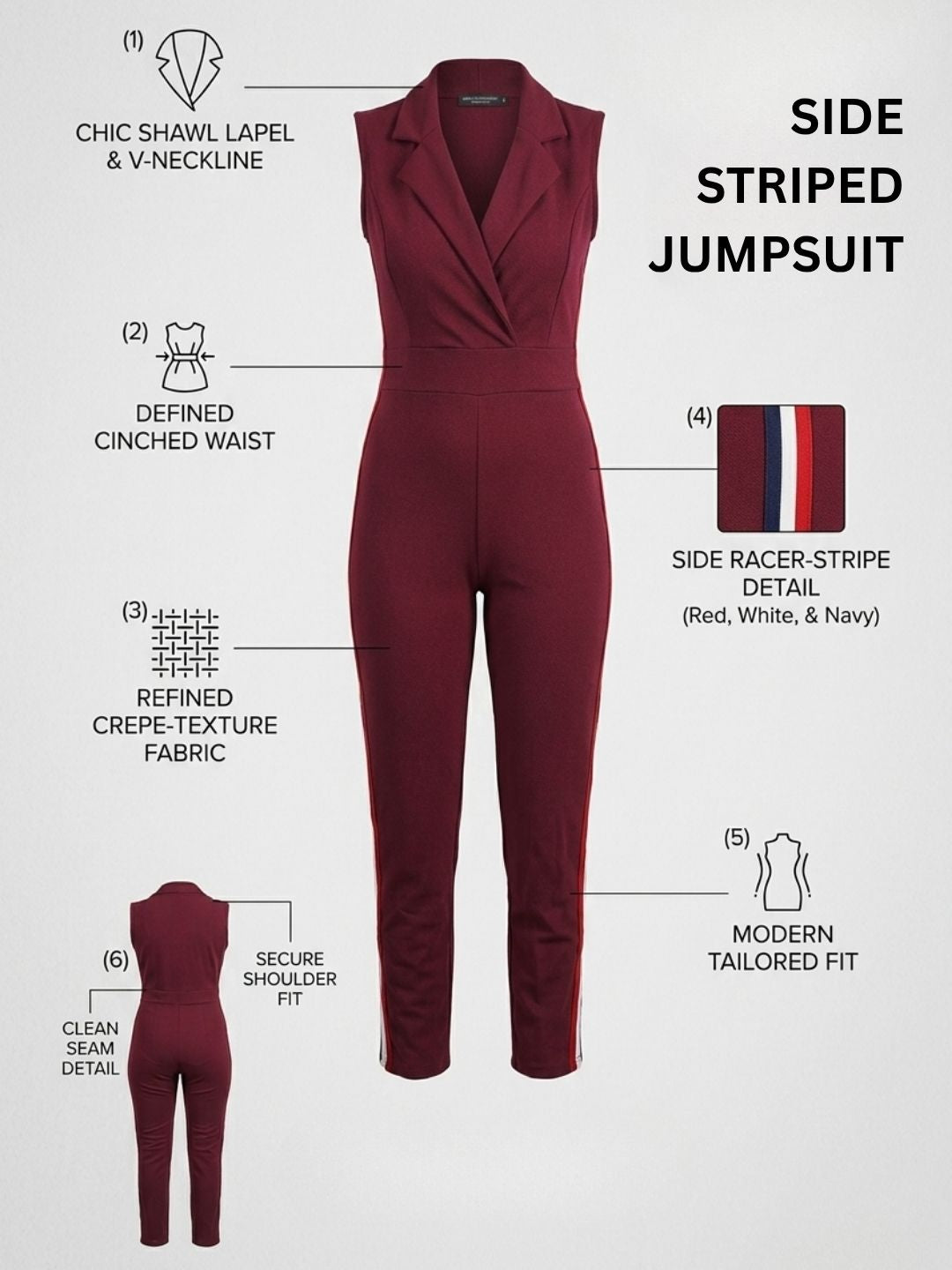 SIDE STRIPED JUMPSUIT WINE