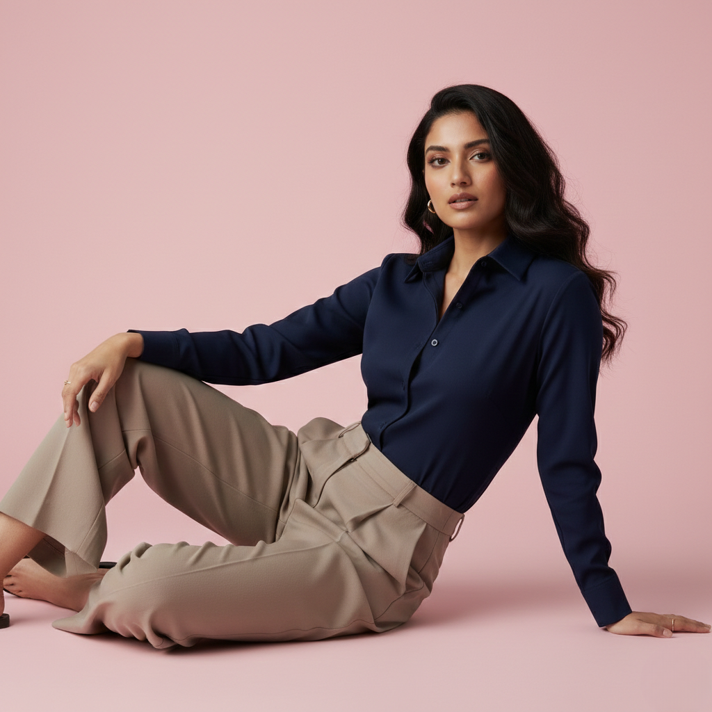 NAVY BLUE CLASSIC COTTON LONG-SLEEVE FORMAL SHIRT