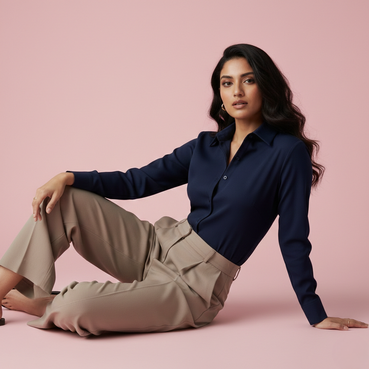 NAVY BLUE CLASSIC COTTON LONG-SLEEVE FORMAL SHIRT