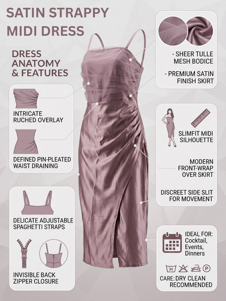 SATIN STRAPPY MIDI DRESS