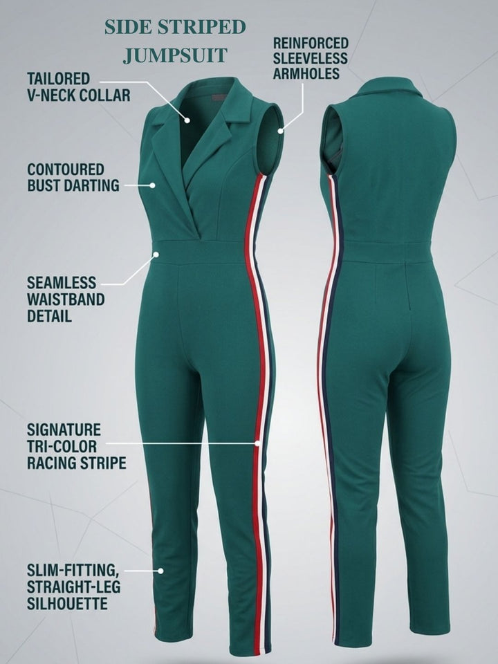 SIDE STRIPED JUMPSUIT BOTTLE GREEN