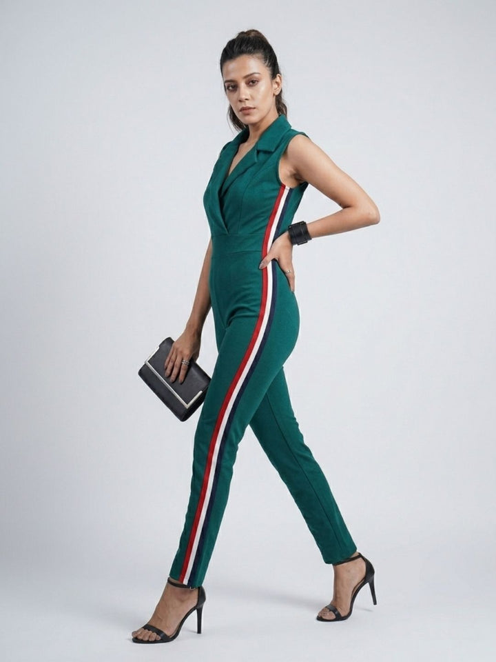 SIDE STRIPED JUMPSUIT BOTTLE GREEN