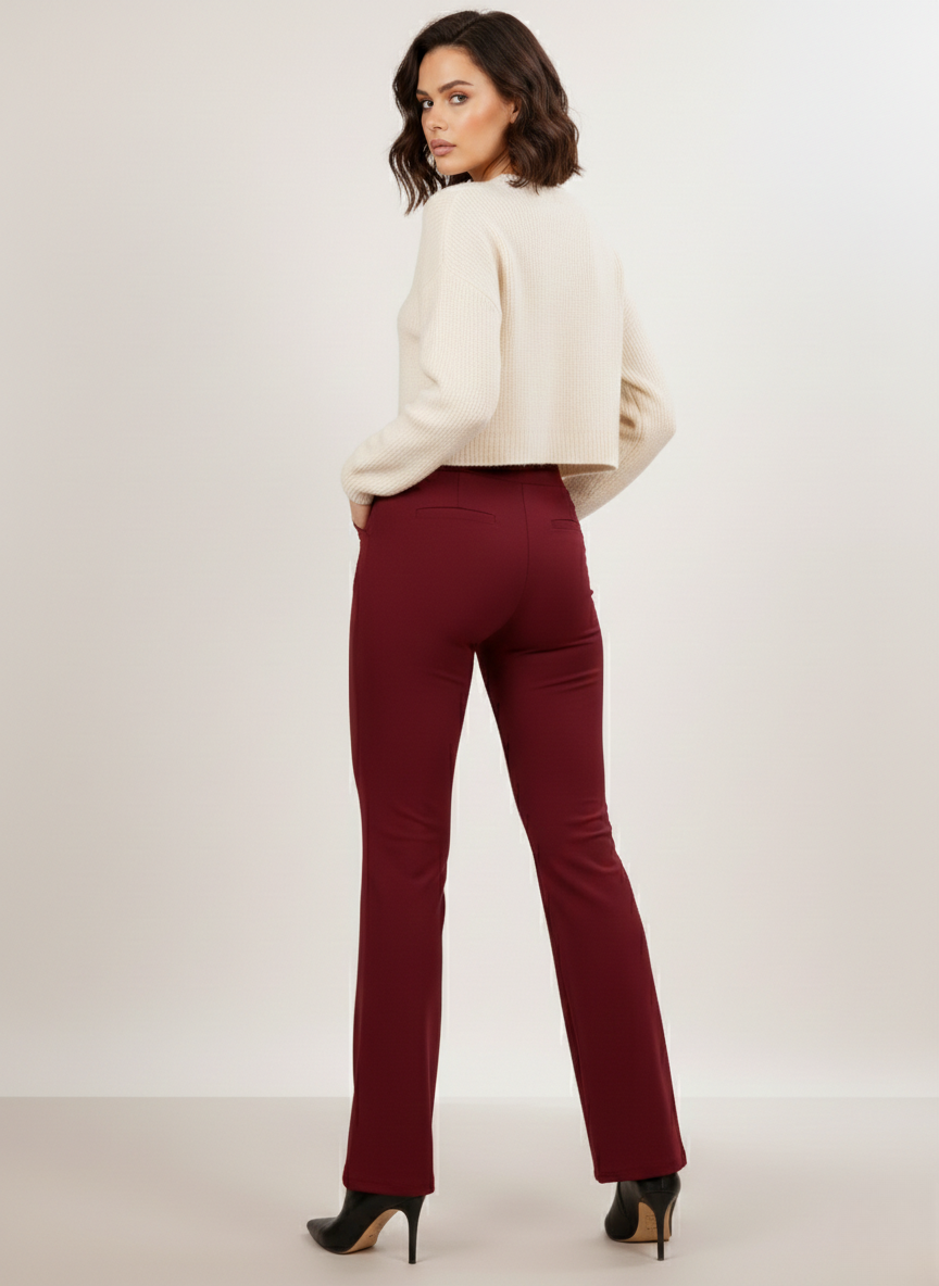 URBAN CONTOUR BELL BOTTOM HIGH WAIST CHERRY LACQUER TROUSER