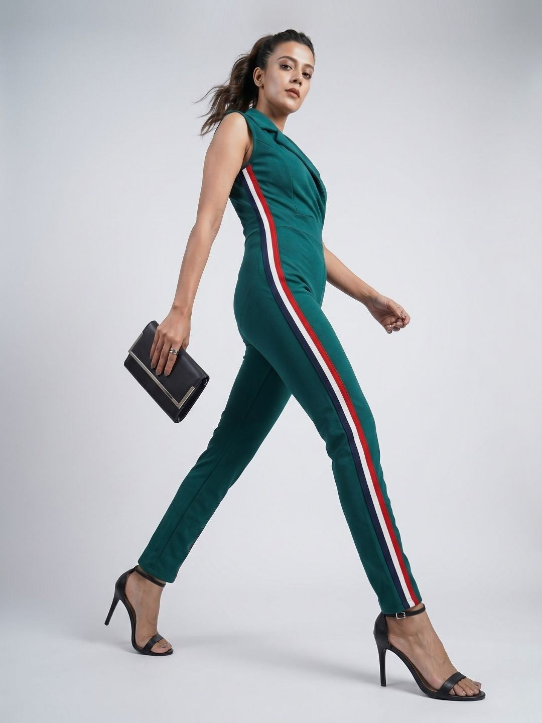 SIDE STRIPED JUMPSUIT BOTTLE GREEN