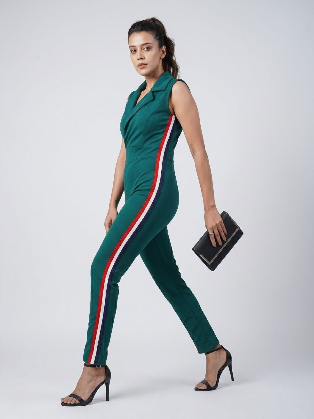 SIDE STRIPED JUMPSUIT BOTTLE GREEN