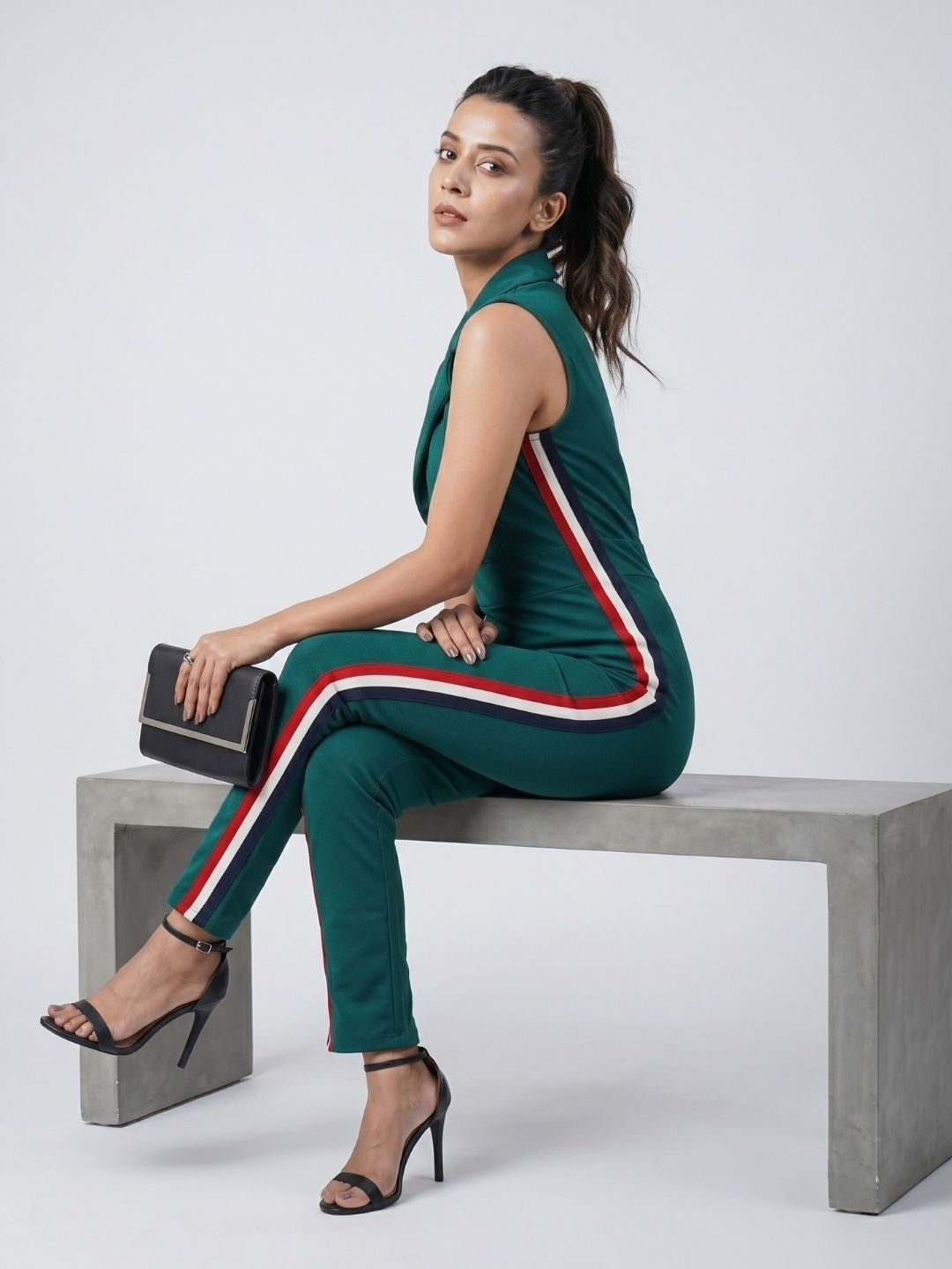SIDE STRIPED JUMPSUIT BOTTLE GREEN
