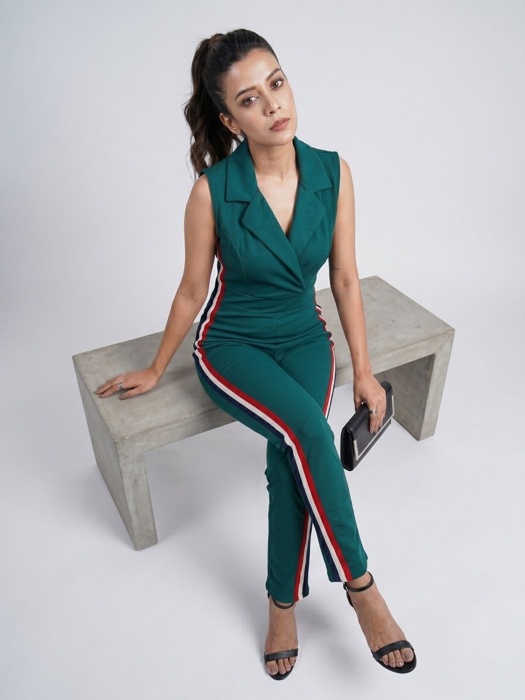 SIDE STRIPED JUMPSUIT BOTTLE GREEN
