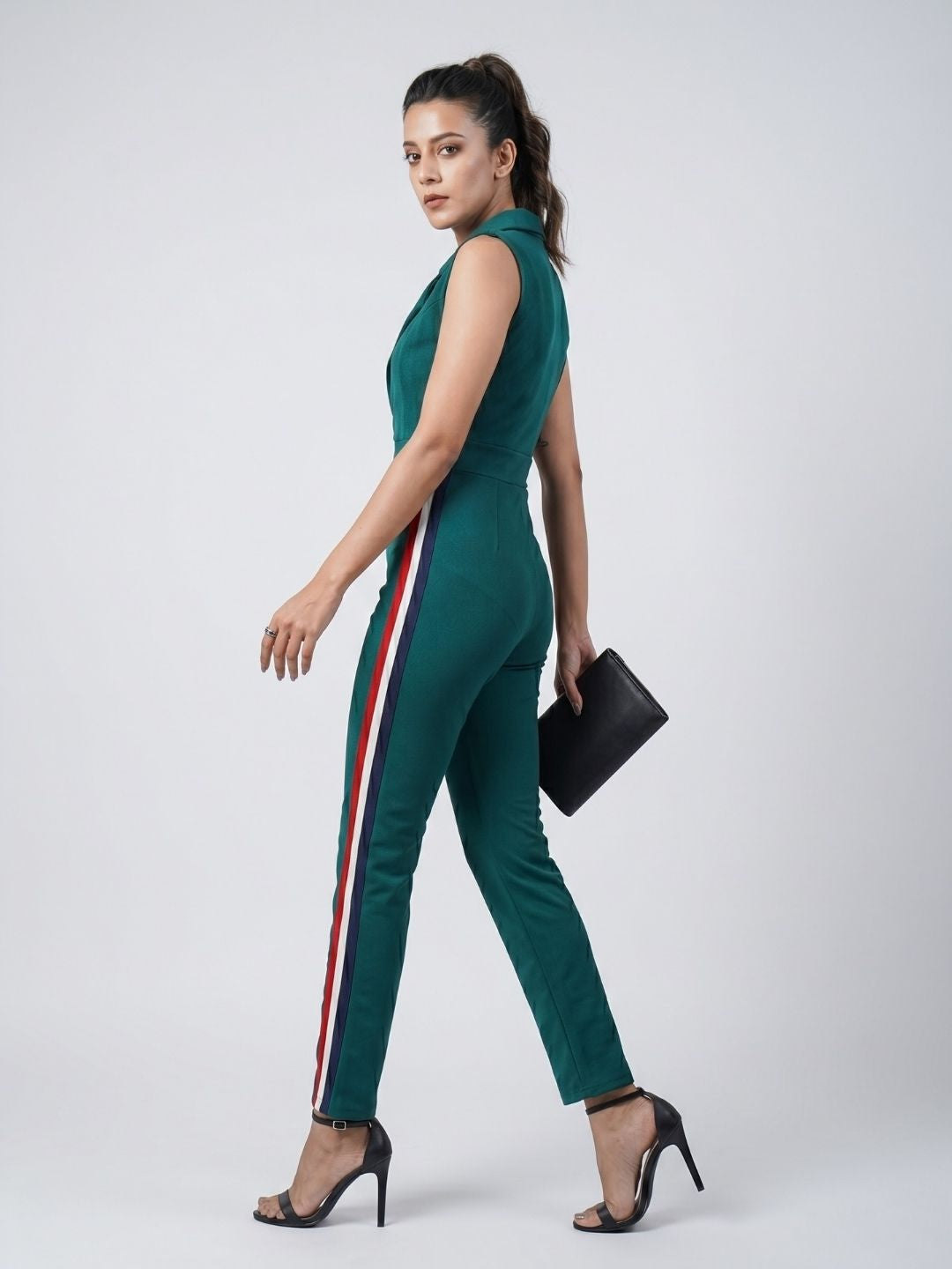 SIDE STRIPED JUMPSUIT BOTTLE GREEN