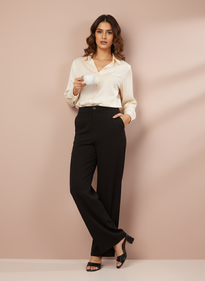 SINGLE BUTTON HIGH RISE FORMAL PANTS