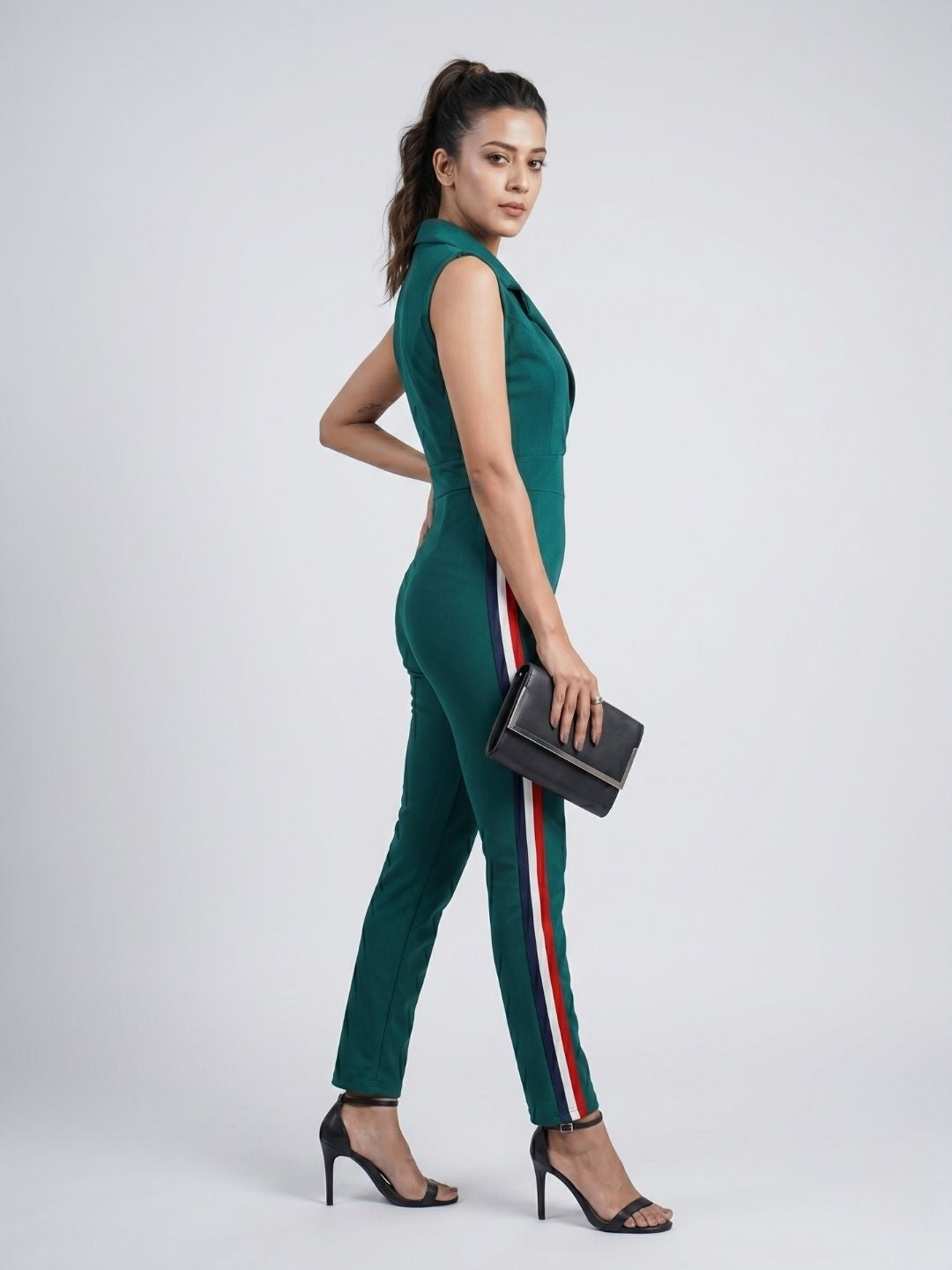 SIDE STRIPED JUMPSUIT BOTTLE GREEN