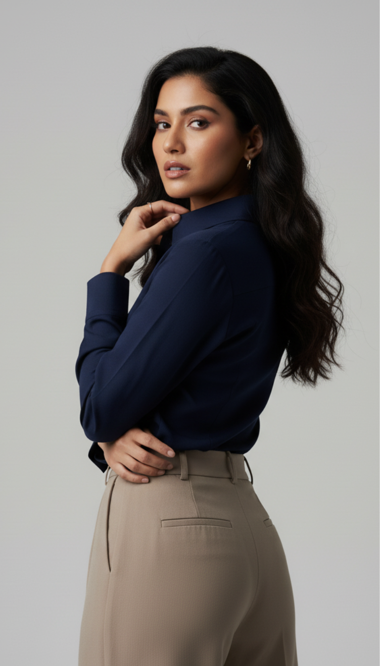 NAVY BLUE CLASSIC COTTON LONG-SLEEVE FORMAL SHIRT