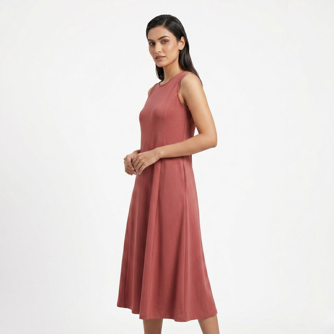 AZURE GRACE FLARED MIDI DRESS VINTAGE ROSE