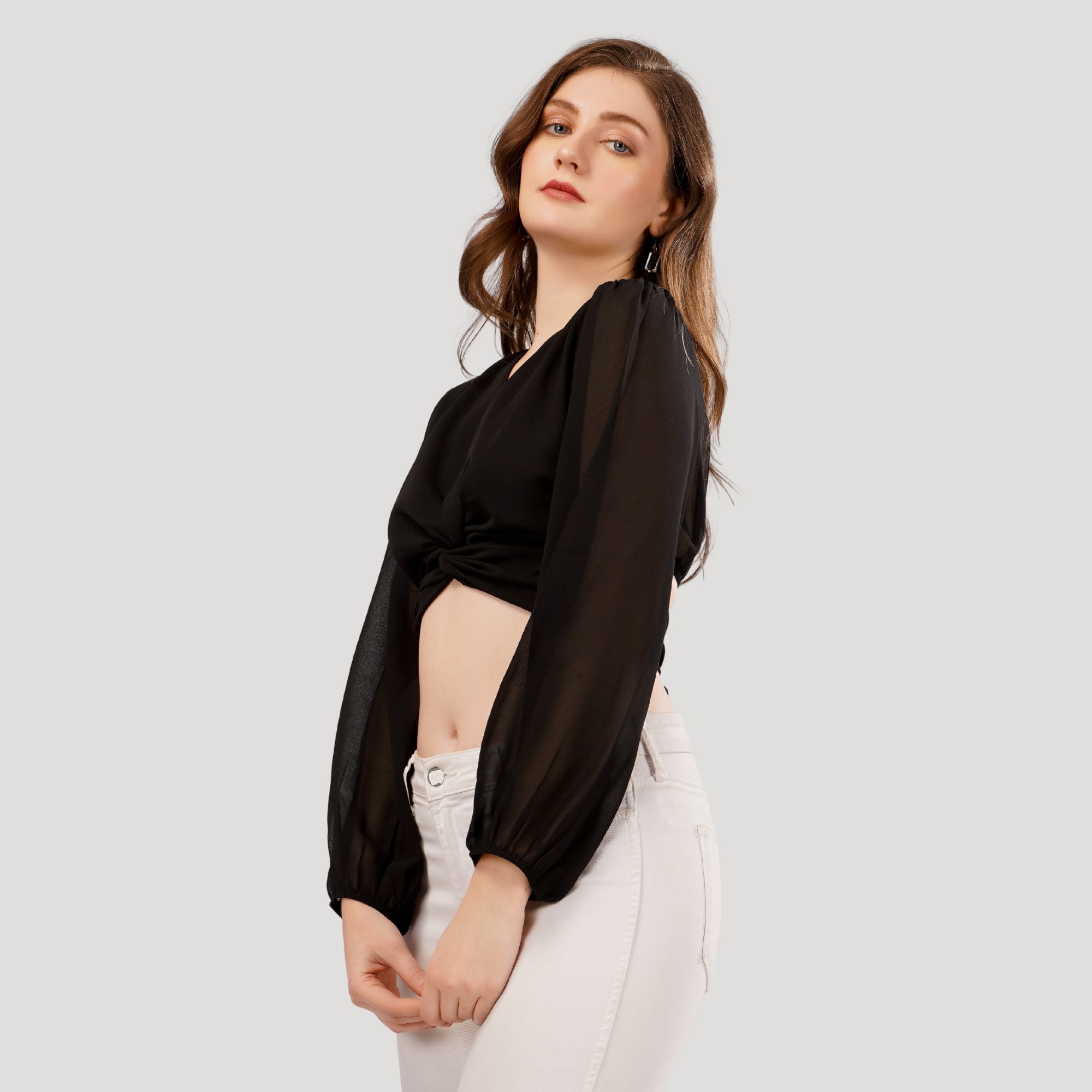 LANTERN SLEEVES CROP TOP