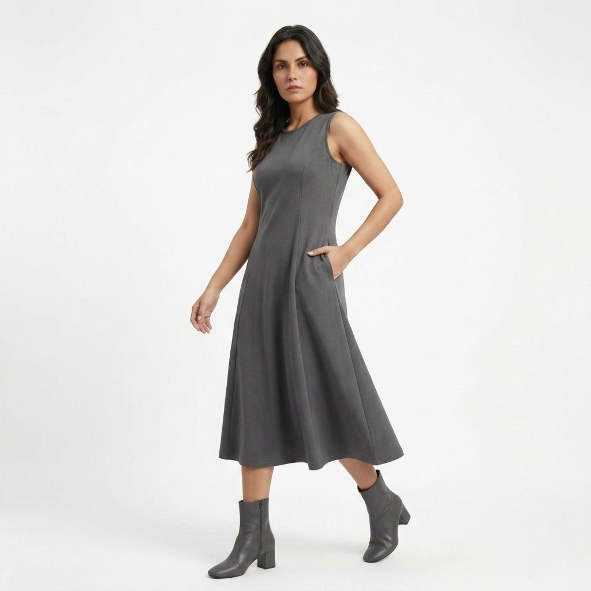 AZURE GRACE FLARED MIDI DRESS