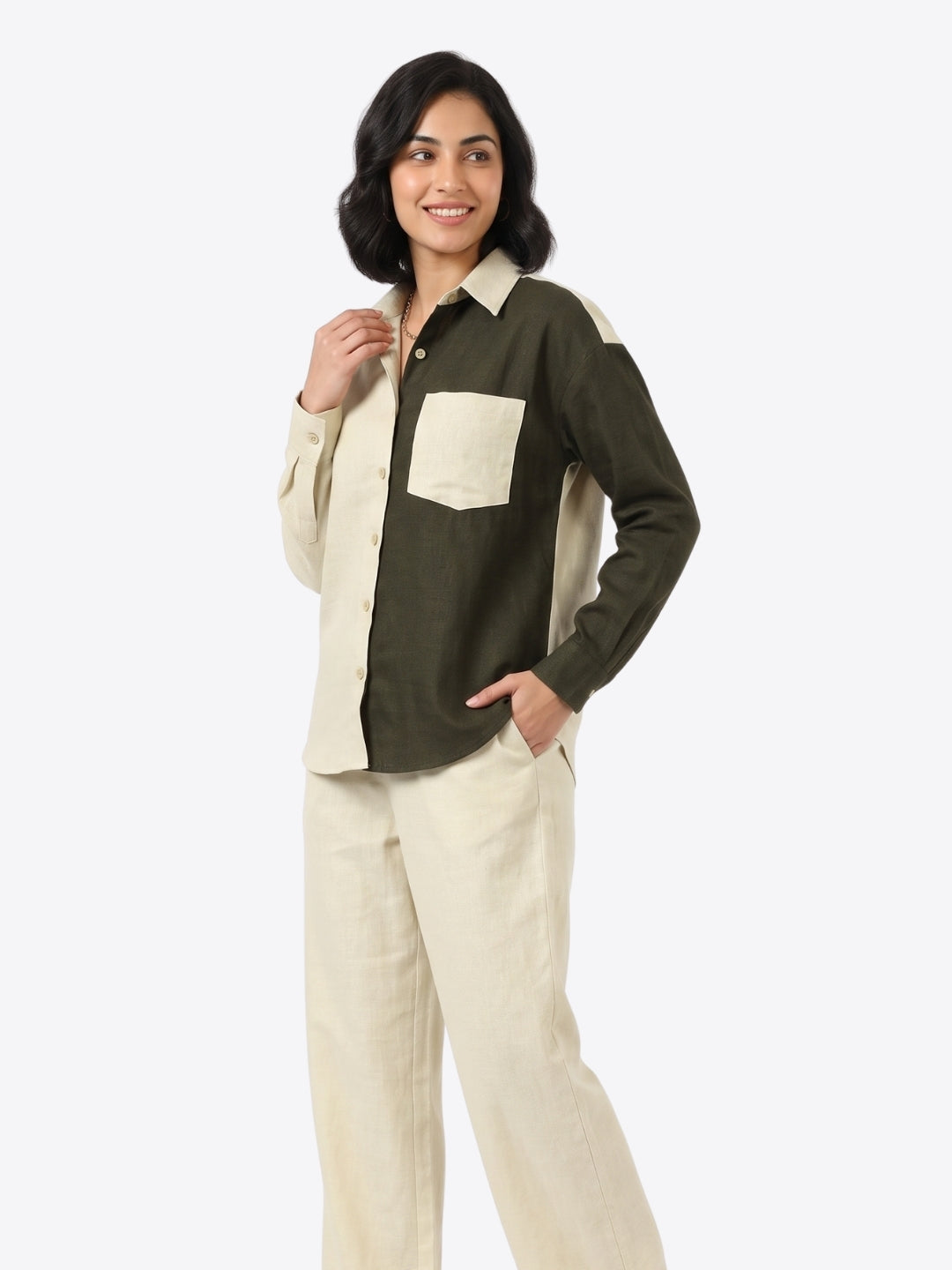 CHIC CONTRAST LINEN CO-ORD SET