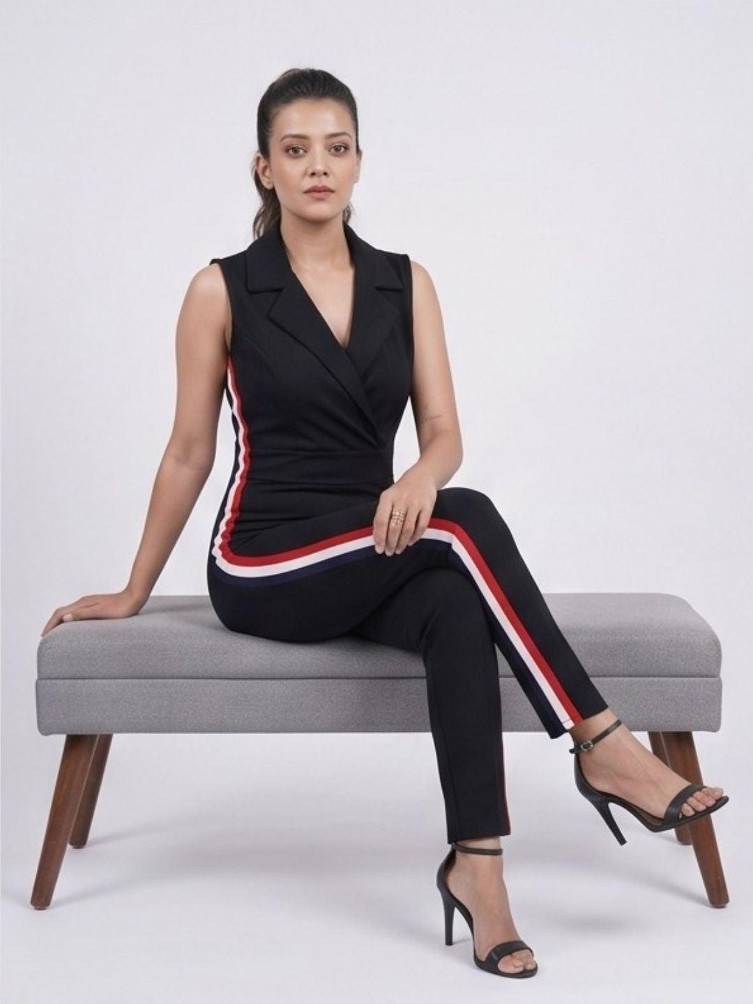 SIDE STRIPED JUMPSUIT BLACK