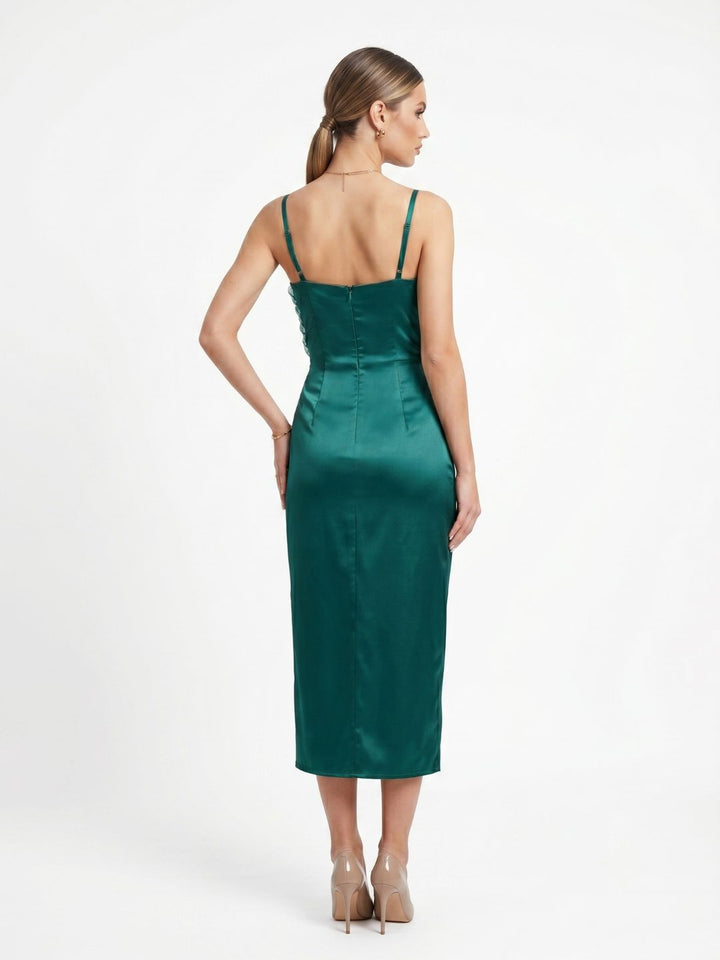 SATIN STRAPPY MIDI DRESS