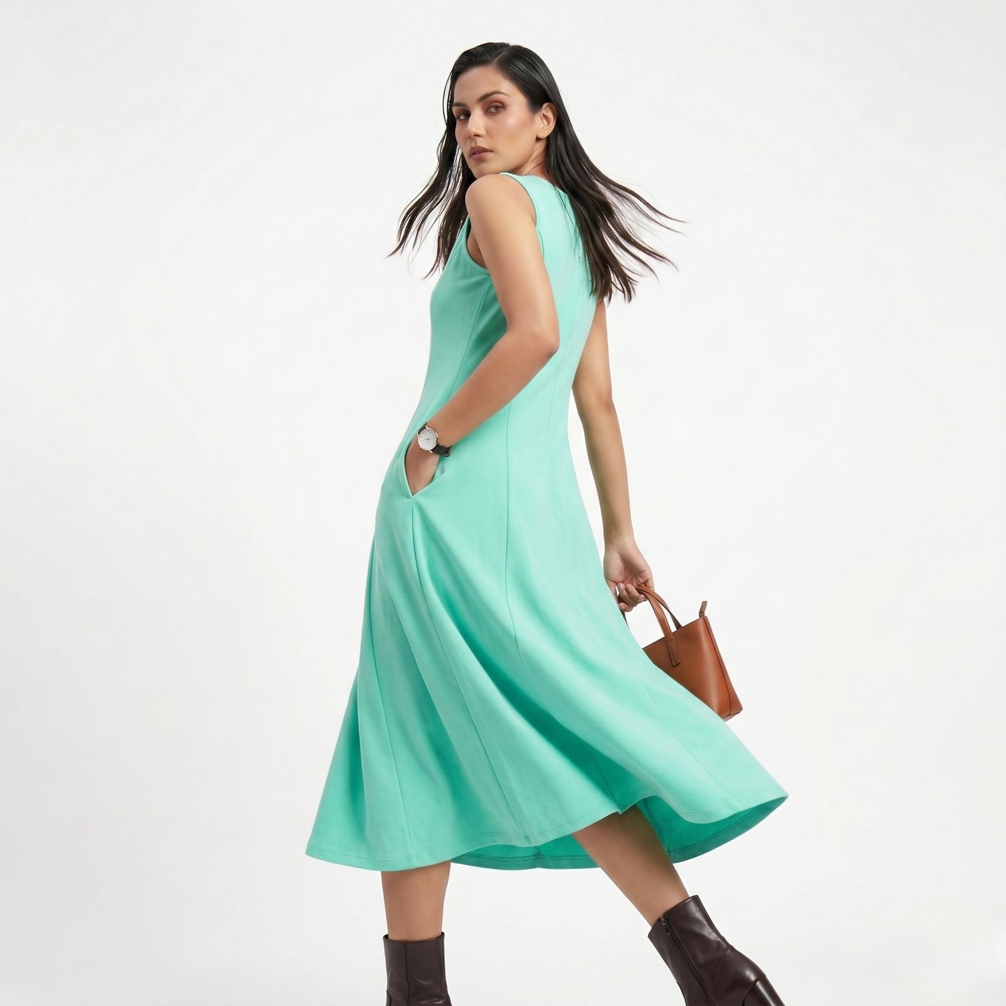 AZURE GRACE FLARED MIDI DRESS