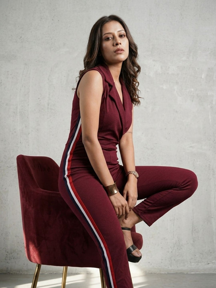 SIDE STRIPED JUMPSUIT WINE