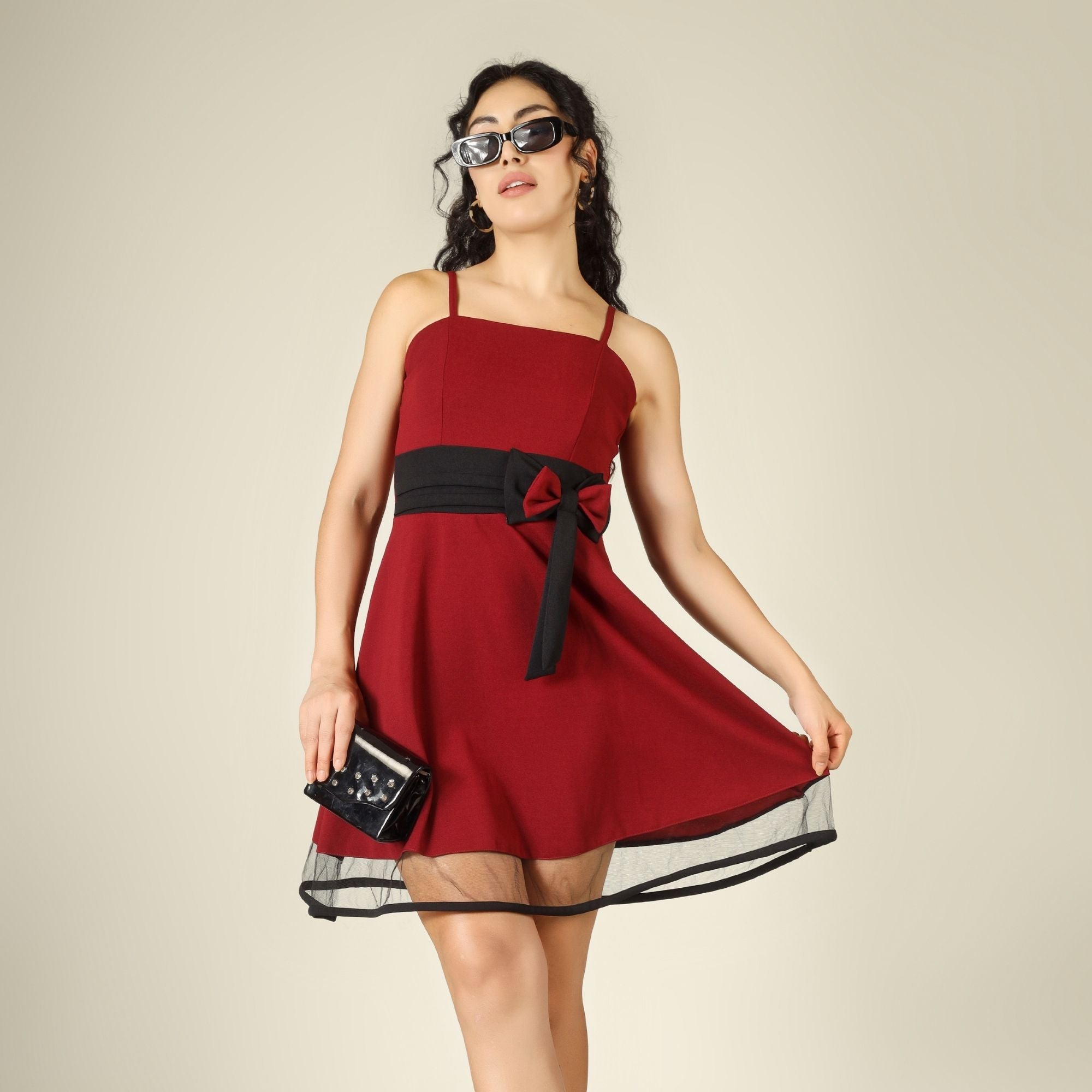 SCARLET CHARM BELTED MINI DRESS