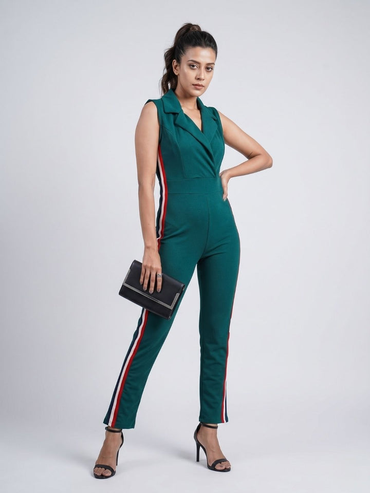 SIDE STRIPED JUMPSUIT BOTTLE GREEN