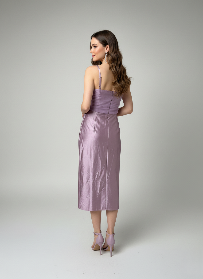 DRAPED SATIN MIDI DRESS