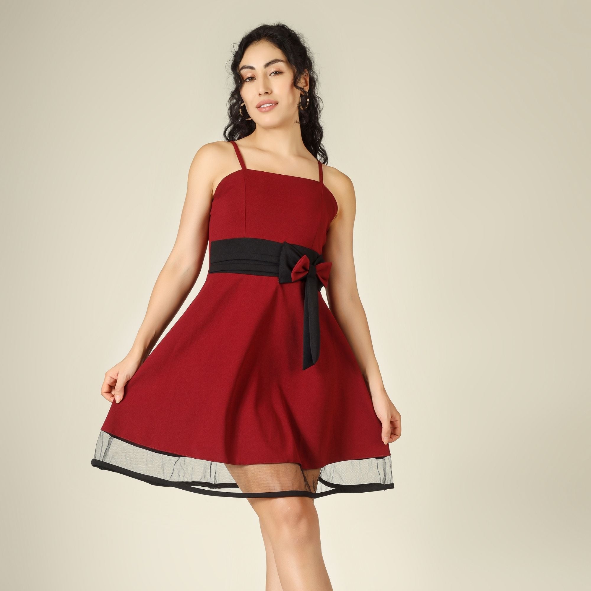 SCARLET CHARM BELTED MINI DRESS