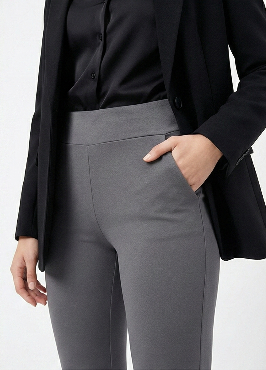 URBAN CONTOUR BELL BOTTOM HIGH WAIST SLATE GREY TROUSER
