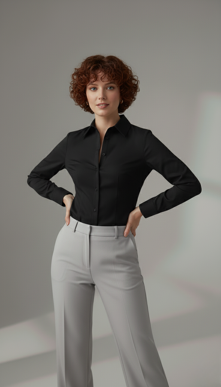 BLACK CLASSIC COTTON LONG-SLEEVE FORMAL SHIRT