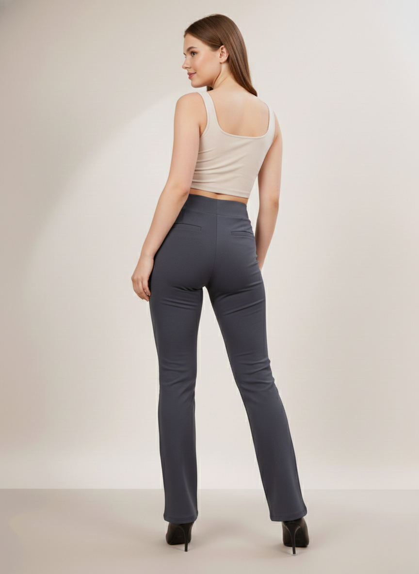 URBAN CONTOUR BELL BOTTOM HIGH WAIST SLATE GREY TROUSER