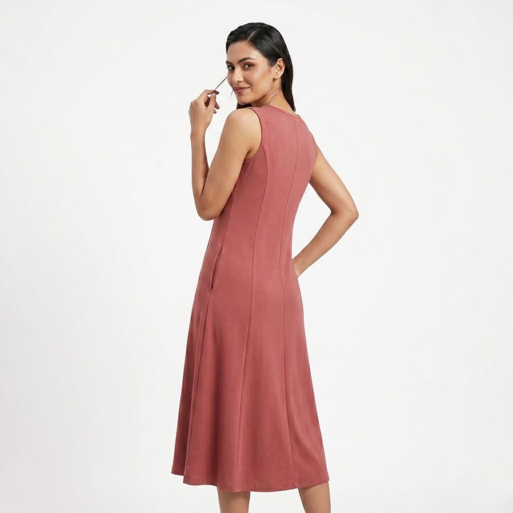 AZURE GRACE FLARED MIDI DRESS VINTAGE ROSE