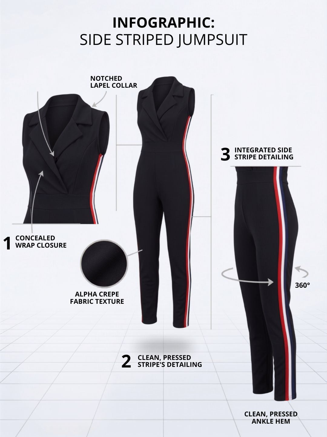 SIDE STRIPED JUMPSUIT BLACK
