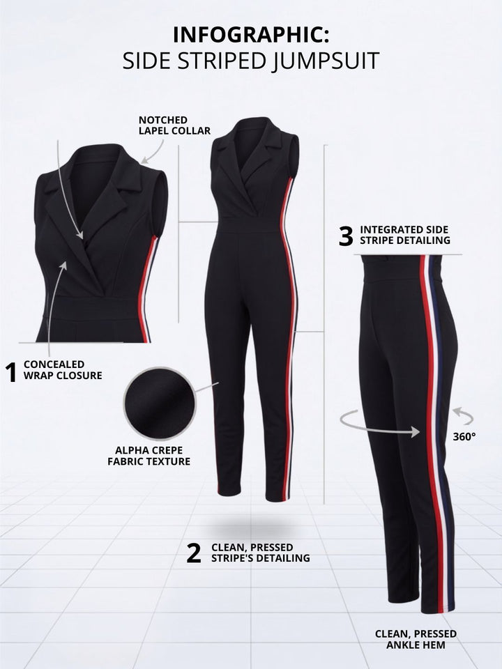 SIDE STRIPED JUMPSUIT BLACK