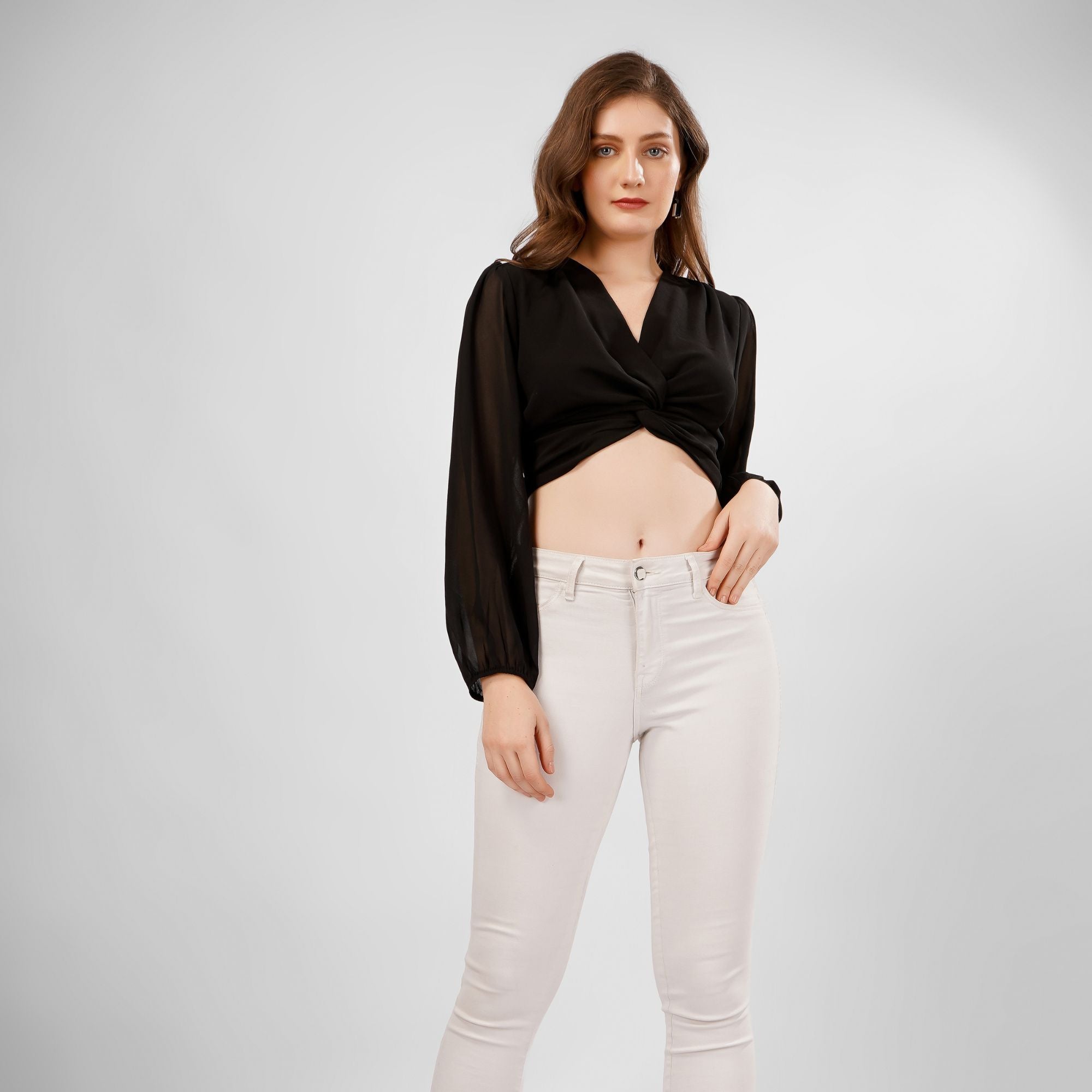 LANTERN SLEEVES CROP TOP