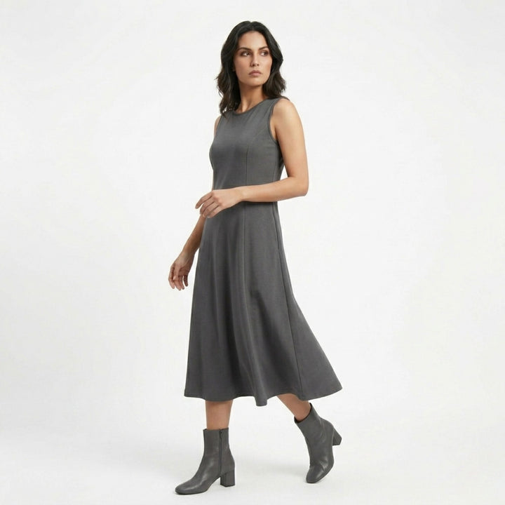 AZURE GRACE FLARED MIDI DRESS DARK GREY