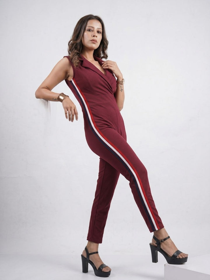 SIDE STRIPED JUMPSUIT WINE