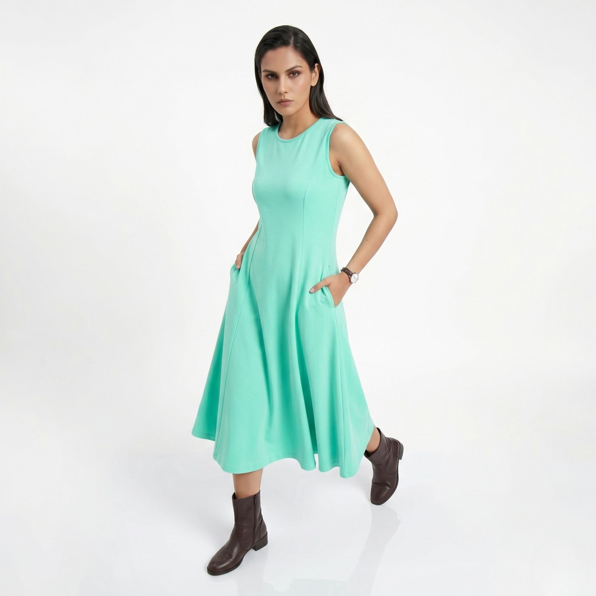 AZURE GRACE FLARED MIDI DRESS