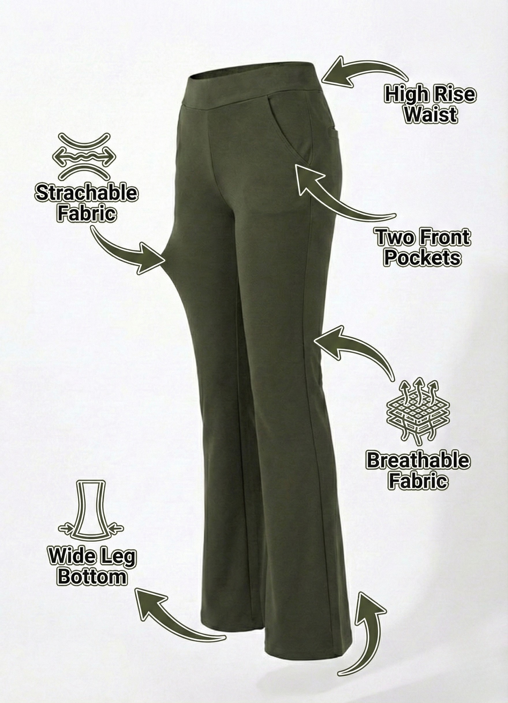 URBAN CONTOUR BELL BOTTOM HIGH WAIST OLIVE GREEN TROUSER