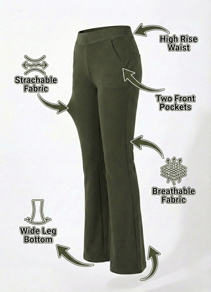 URBAN CONTOUR BELL BOTTOM HIGH WAIST OLIVE GREEN TROUSER