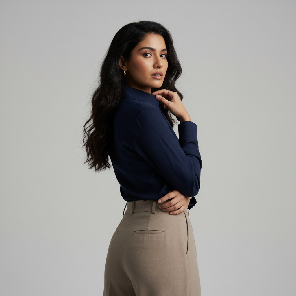 NAVY BLUE CLASSIC COTTON LONG-SLEEVE FORMAL SHIRT