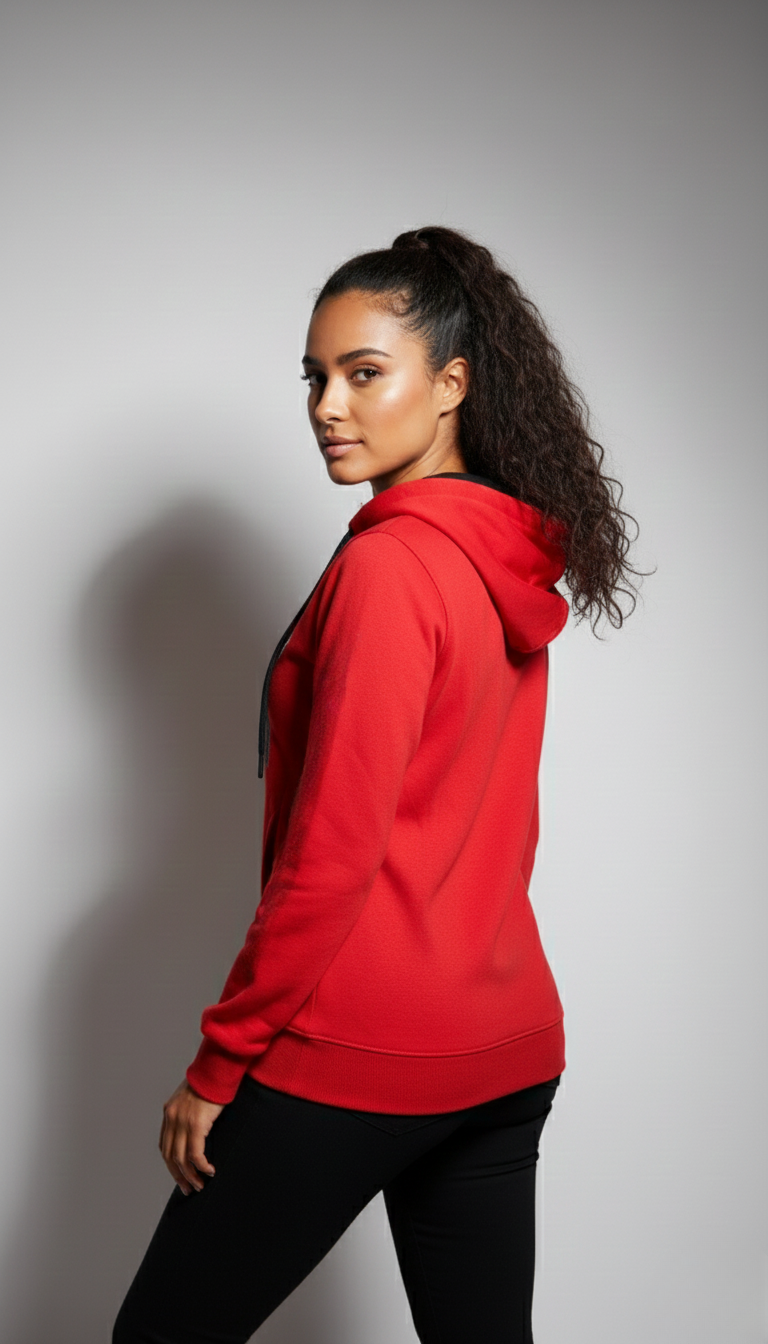 Multi Print Red Zipper Hoodie