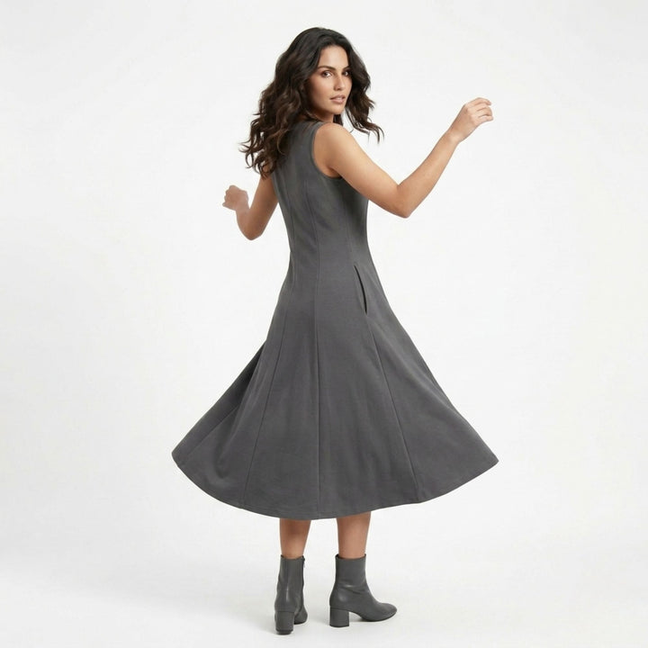 AZURE GRACE FLARED MIDI DRESS DARK GREY