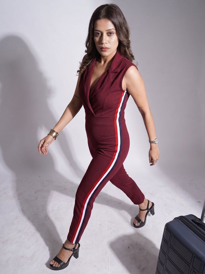 SIDE STRIPED JUMPSUIT WINE