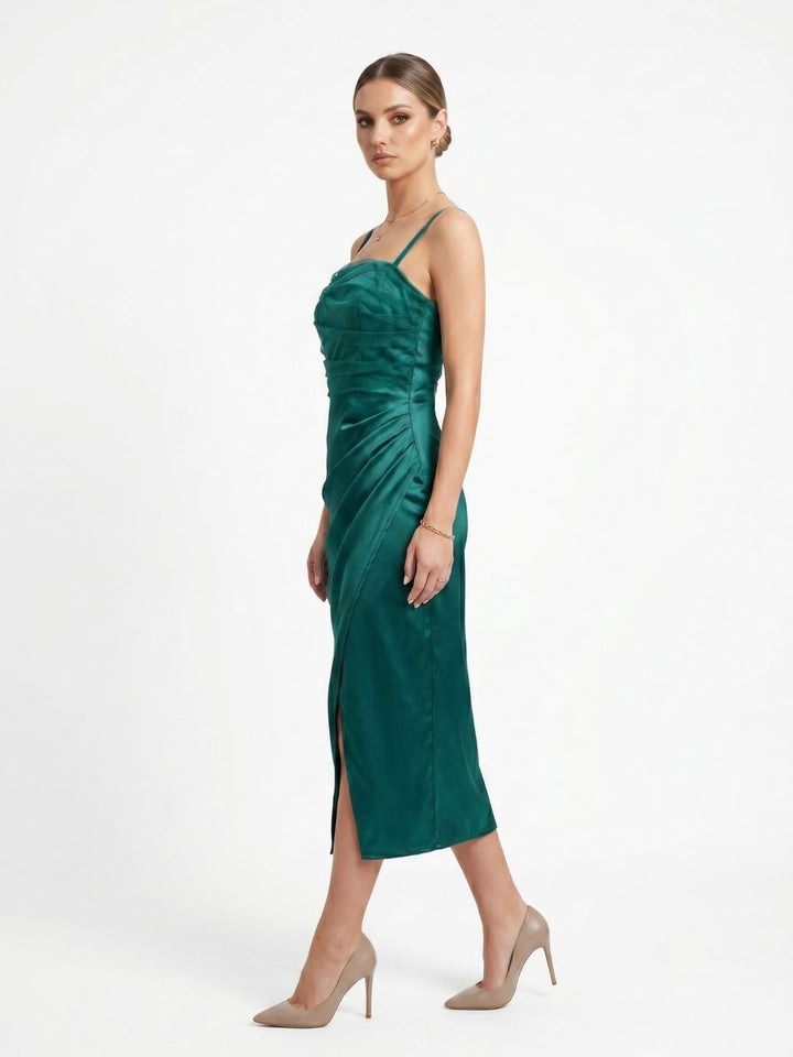 SATIN STRAPPY MIDI DRESS
