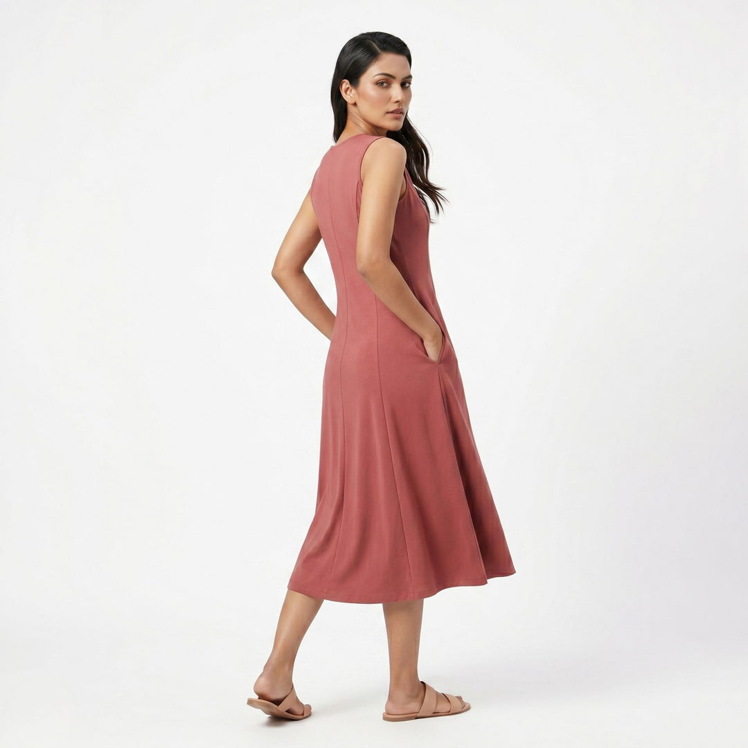AZURE GRACE FLARED MIDI DRESS VINTAGE ROSE