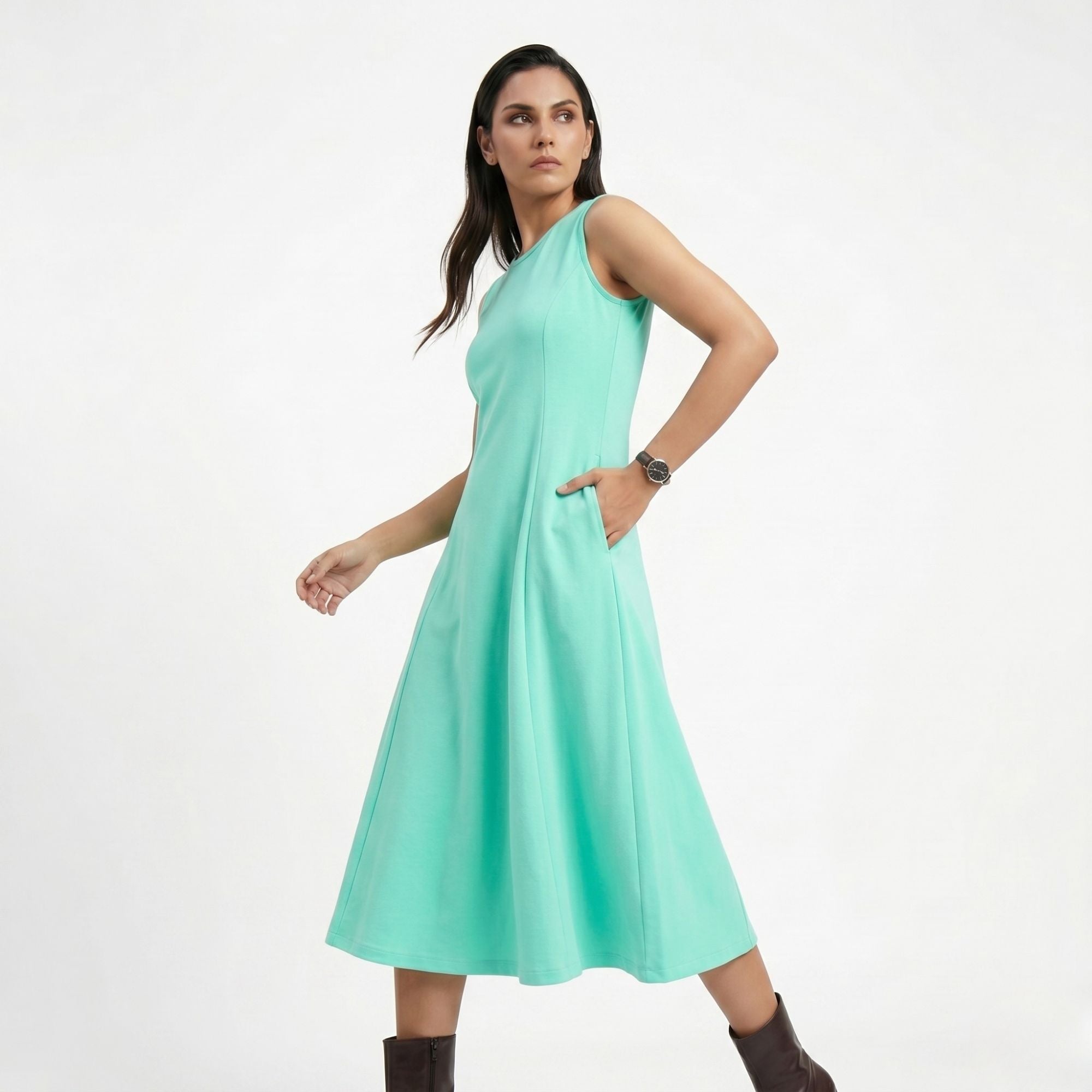 AZURE GRACE FLARED MIDI DRESS