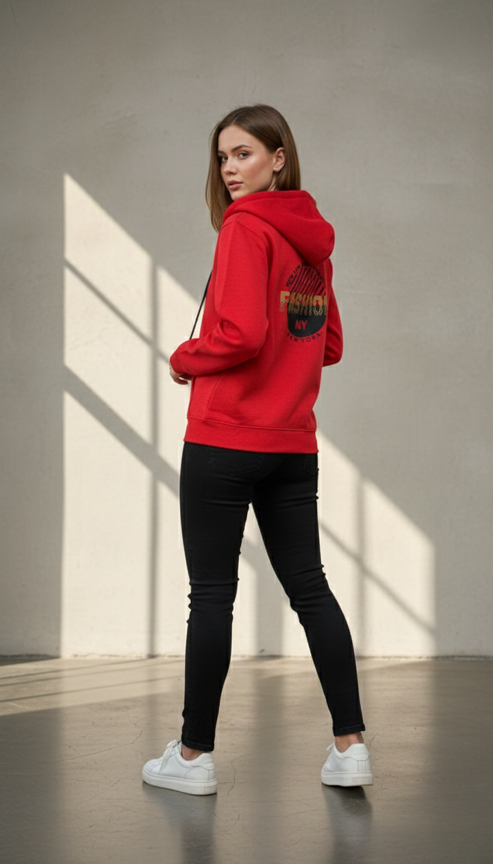 Multi Print Red Zipper Hoodie