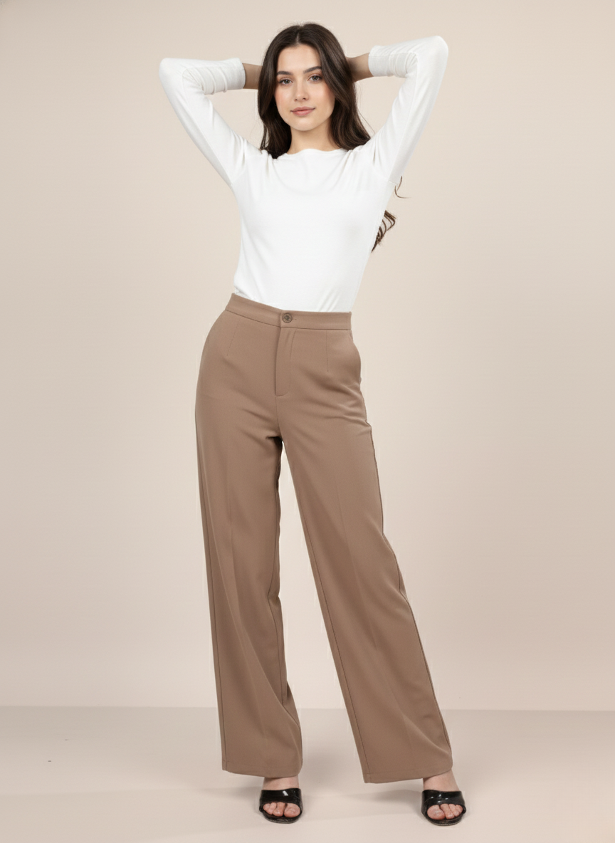 SINGLE BUTTON HIGH RISE FORMAL PANTS